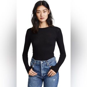 Enza Costa Cuffed Crew Cashmere Blend Sweater in Black- Size Medium